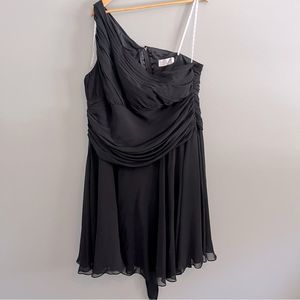 #76 Black Chiffon Knee Length One Shoulder Formal Dress with Ruching